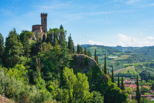 Brisighella clock tower on the cliff. Emilia Romagna  Italy.