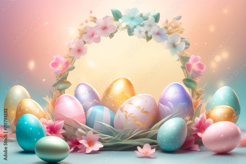 Holiday Easter greeting card with transparent easter glass yellow crystal egg.