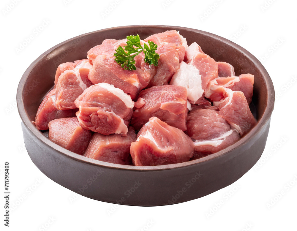 Pieces of raw meat in a plate isolated on a white background Pieces of raw meat in a plate isolated on a white background