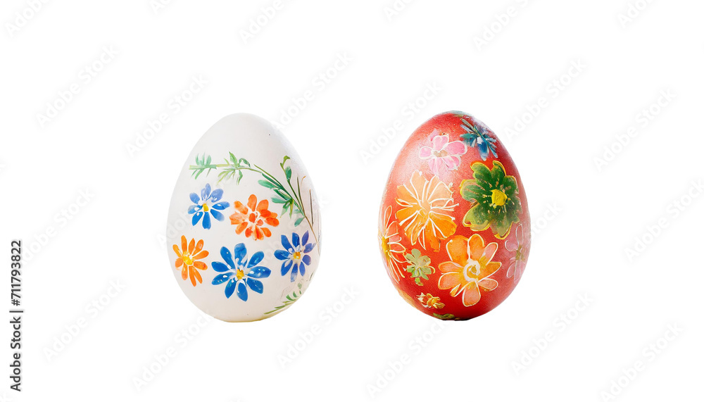 Easter eggs with flowers. Isolated on a transparent background.