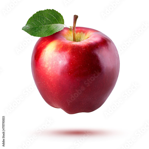 Red apple with leaf isolated on white background