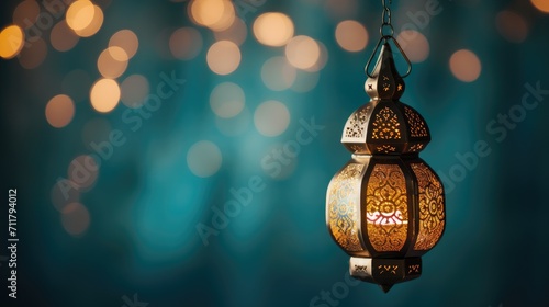 Ramadan Kareem celebration background illustration with arabic lanterns and moon