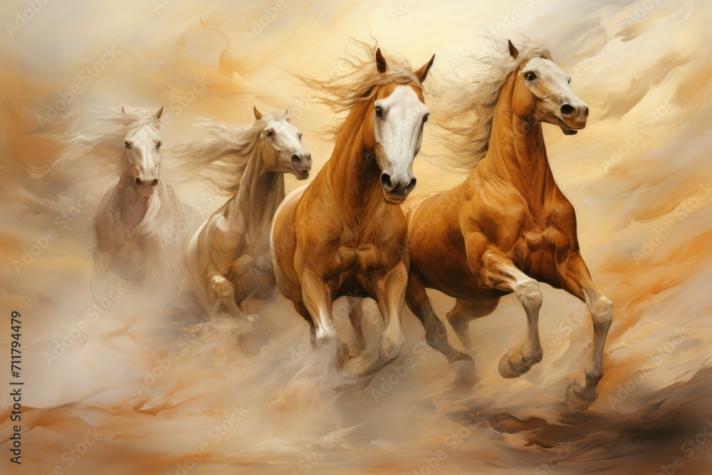 Obraz premium Whirling sandstorm horsemen, riding on gusts of wind with unrivaled speed - Generative AI