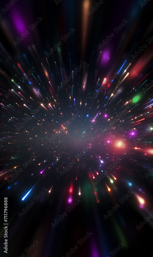 Fototapeta premium Abstract light particles flowing in radial shape, data transmission speed, speed of light concept background