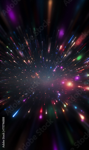 Abstract light particles flowing in radial shape, data transmission speed, speed of light concept background