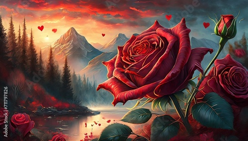 a love background with a red rose valentine s day romantic theme #711797826