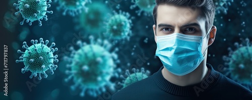 Man in a medical mask against covid-19 virus. Covid-19 theme. photo