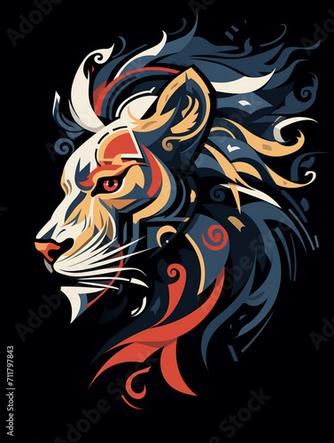 T-shirt design  a modern  abstract representation of a roaring lion created with Generative Ai