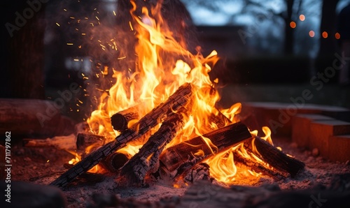 Close up photo of fire pit with blurred background. Fire pit theme