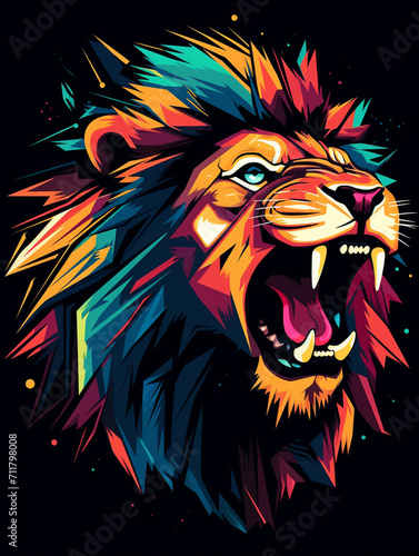 T-shirt design  a modern  abstract representation of a roaring lion created with Generative Ai