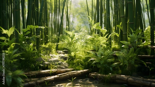 sections of bamboo habitat in the forest.
 photo