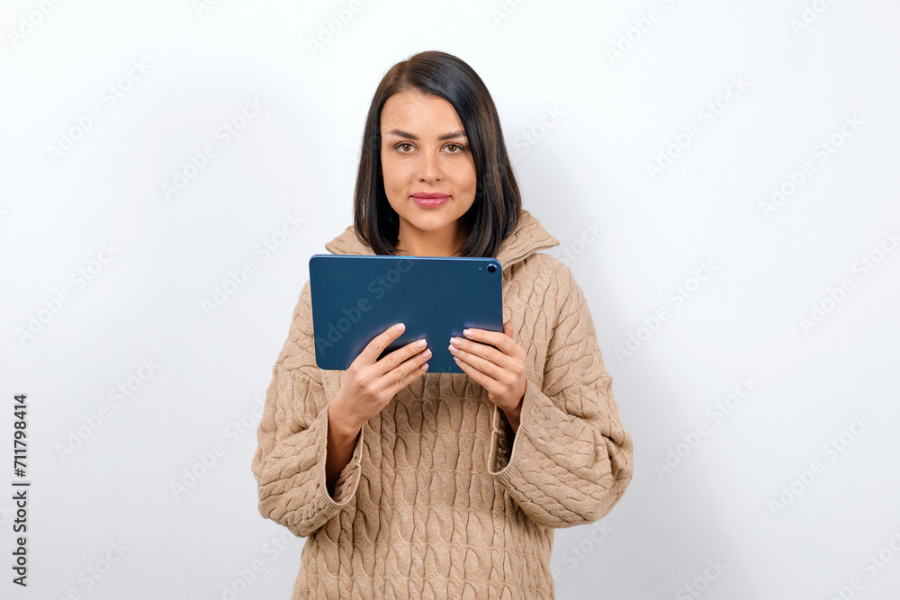 Business concept, woman chatting using tablet Business concept, woman chatting using tablet