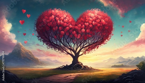 tree and leaves heart shape on background valentine day concept love concept illustration