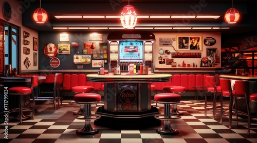 s retro restaurant background illustration s soda, jukebox neon, vinyl checkered s retro restaurant background