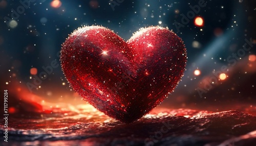 close up of sparkly red heart against black background photo