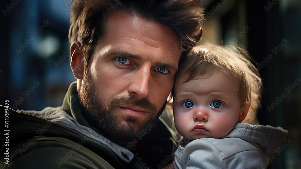 shot of a puzzled baby girl in her father's arms, looking at the camera with a confused expression shot of a puzzled baby girl in her father's arms, looking at the camera with a confused expression
