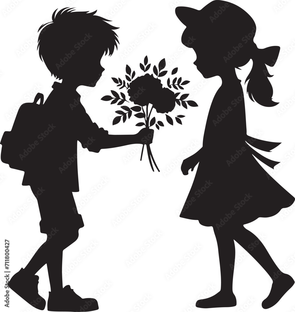 couple rose propose, silhouette, white background ,full concept, Vector illustration