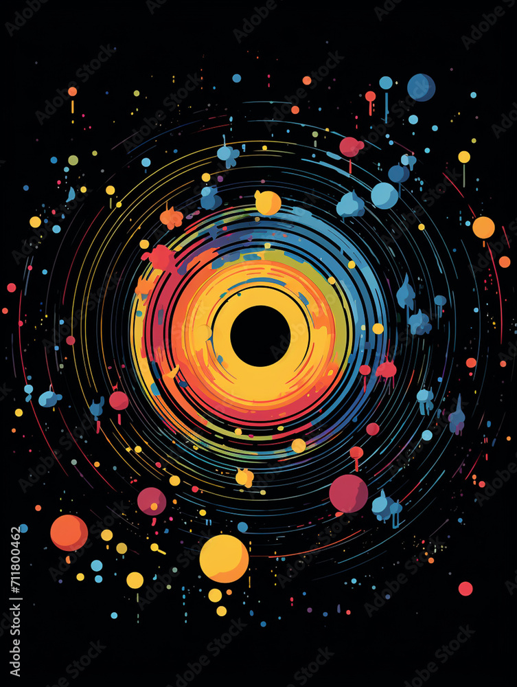 T-shirt design, a series of concentric circles of various colors, radiating outwards like a ripple in a pond created with Generative Ai T-shirt design, a series of concentric circles of various colors, radiating outwards like a ripple in a pond created with Generative Ai