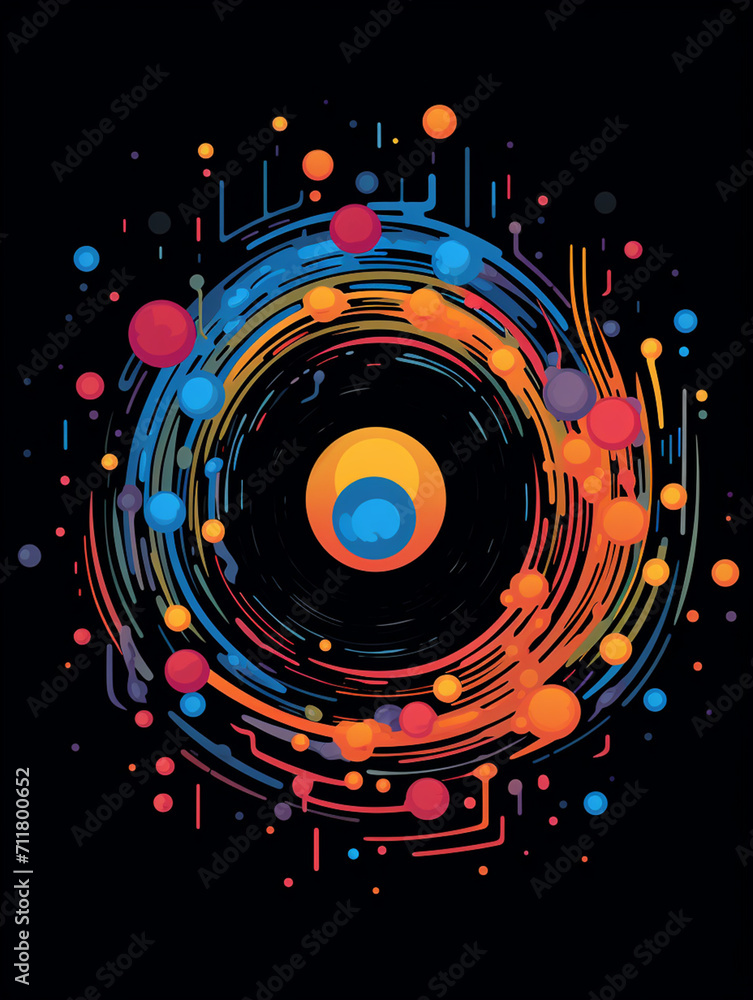 T-shirt design, a series of concentric circles of various colors, radiating outwards like a ripple in a pond created with Generative Ai