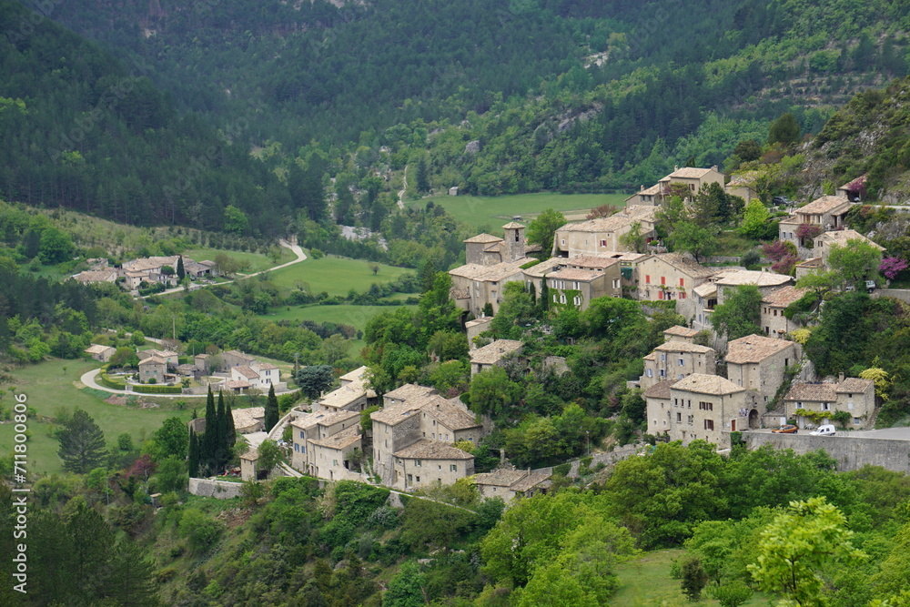 view of the old medieval village of Brantes in Southern france in the spring