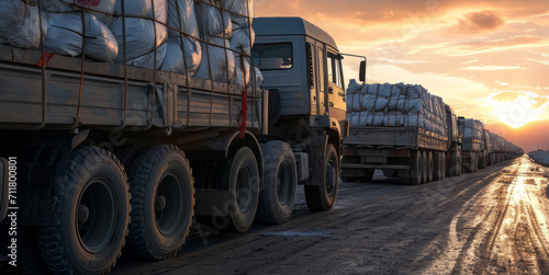 HUMANITARIAN AID MISSION on road.