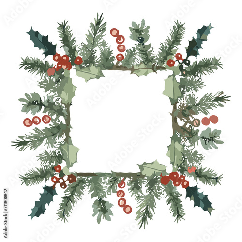 christmas frame with fir branches and berries