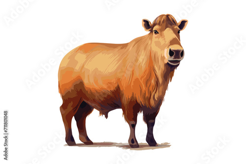 Majestic Aurochs: A digital painting of the extinct Aurochs, ancestor to modern cattle, in a proud stance against a white background. 