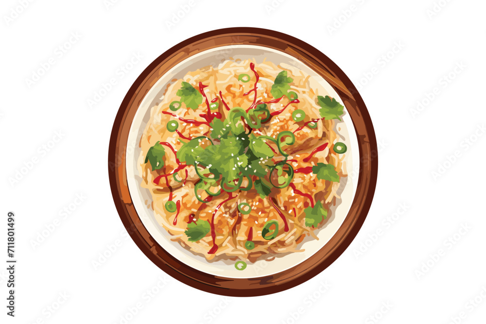 Thai fried rice with eggs chilli and coriander, menu, top view, vector illustration isolated on white background Thai fried rice with eggs chilli and coriander, menu, top view, vector illustration isolated on white background