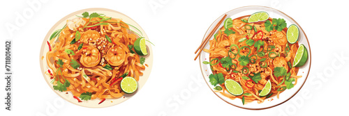 Delicious Pad Thai: A mouthwatering  and visually appealing image of two plates of Pad Thai with shrimp, garnished with lime and cilantro.  A perfect image for food blogs, restaurants, and cooking web