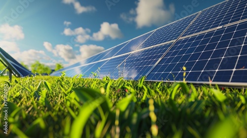 solar panels on the grass at solar farm, created with Generative AI Technology, ai, generative