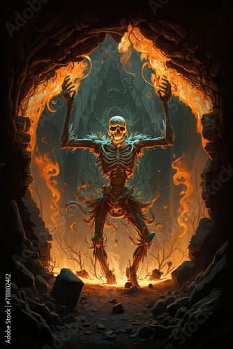 burning skull in fire