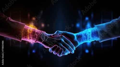 Close up of human handshake on dark background