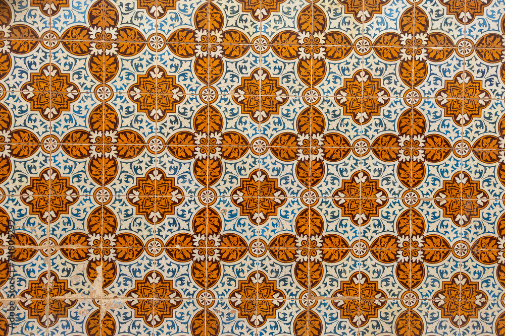 Traditional ceramic ornate portuguese decorative tiles azulejos