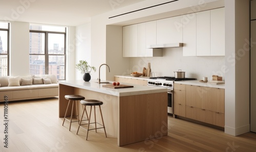 Amazing minimalist kitchen in a luxurious trendy apartment. © Filip