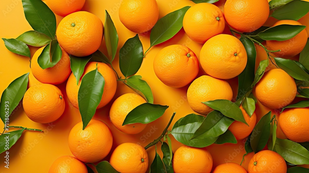 creative arrangement of whole and sliced tangerines, citrus fruit, and leaves creative arrangement of whole and sliced tangerines, citrus fruit, and leaves