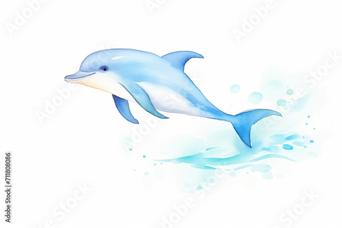 Dolphin  playful leap   cartoon drawing  water color style  AI Generated