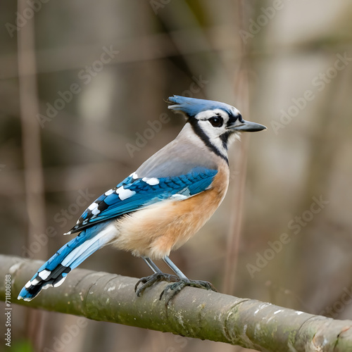 blue jay perched on a branch .Generative Ai