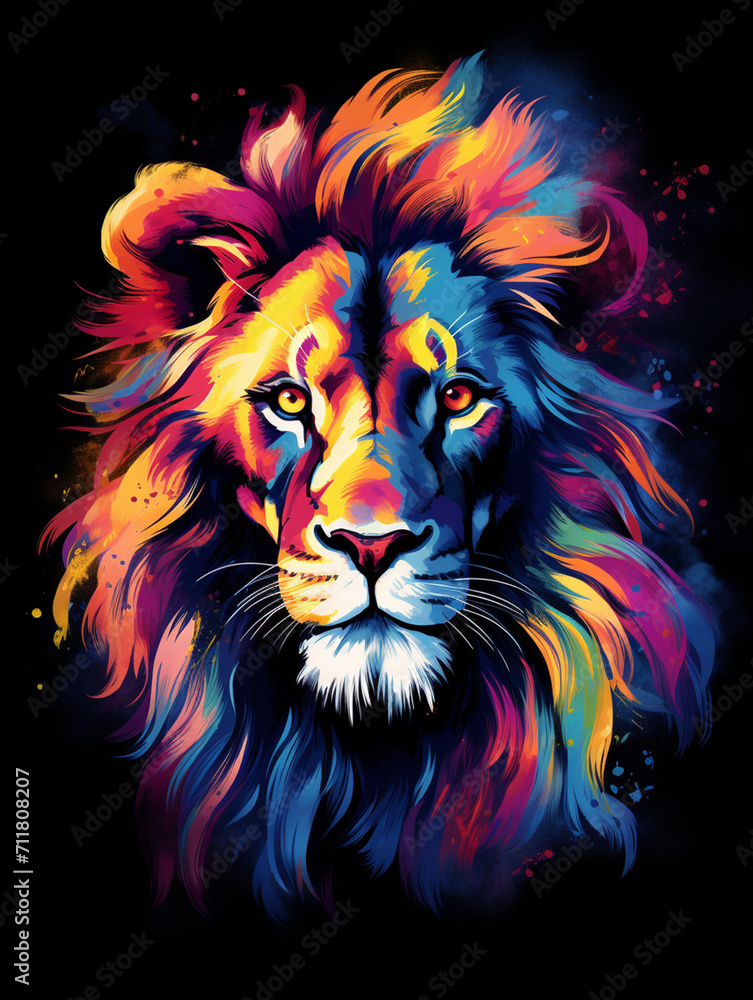 T-shirt design, a portrait of a majestic lion with a mane of swirling created with Generative Ai