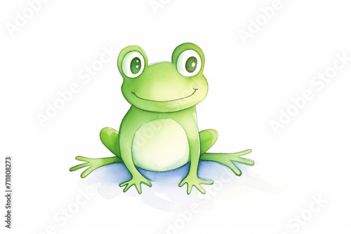 Frog, vibrant green , cartoon drawing, water color style, AI Generated photo