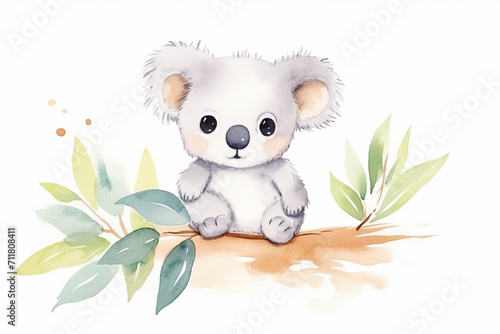 Koala, adorable image , cartoon drawing, water color style, AI Generated
