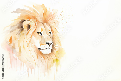 Lion  regal portrait   cartoon drawing  water color style  AI Generated