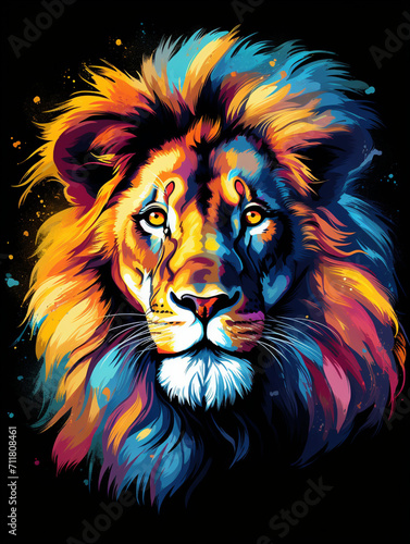 T-shirt design  a portrait of a majestic lion with a mane of swirling created with Generative Ai