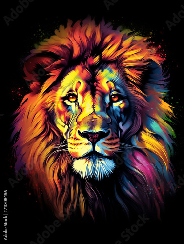 T-shirt design  a portrait of a majestic lion with a mane of swirling created with Generative Ai