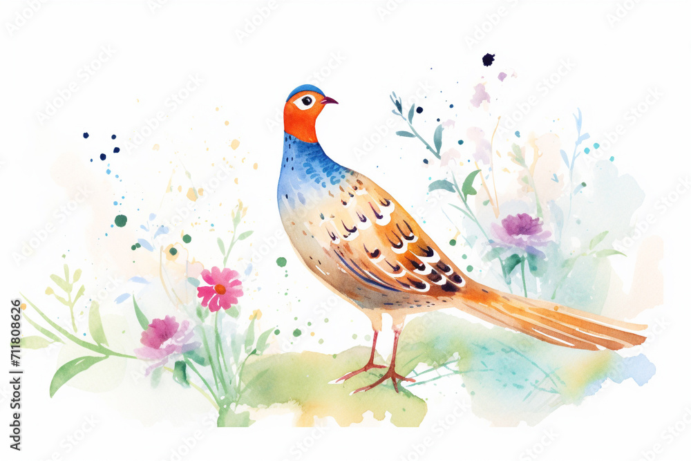 Pheasant, wild beauty , cartoon drawing, water color style, AI Generated