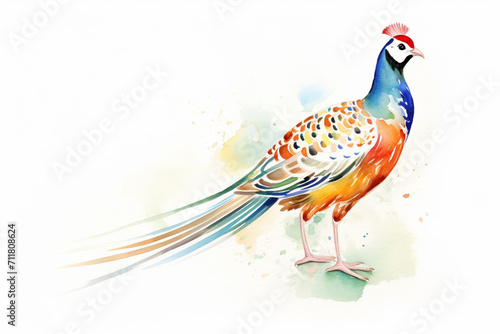 Pheasant  wild beauty   cartoon drawing  water color style  AI Generated