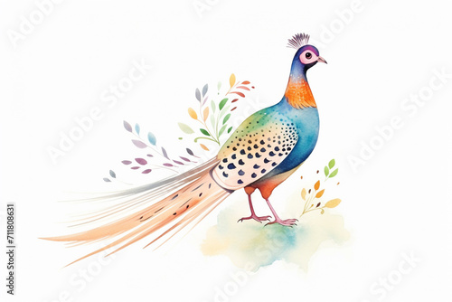 Pheasant  wild beauty   cartoon drawing  water color style  AI Generated