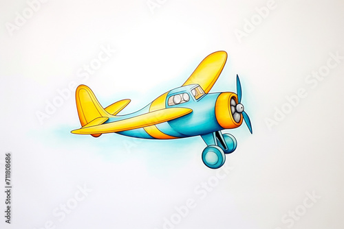 Plane, airbrush technique , cartoon drawing, water color style, AI Generated