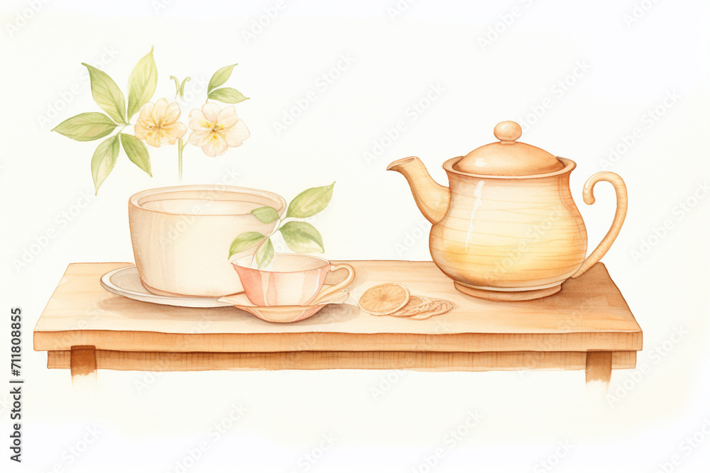 Tea, eastern art , cartoon drawing, water color style, AI Generated Tea, eastern art , cartoon drawing, water color style, AI Generated