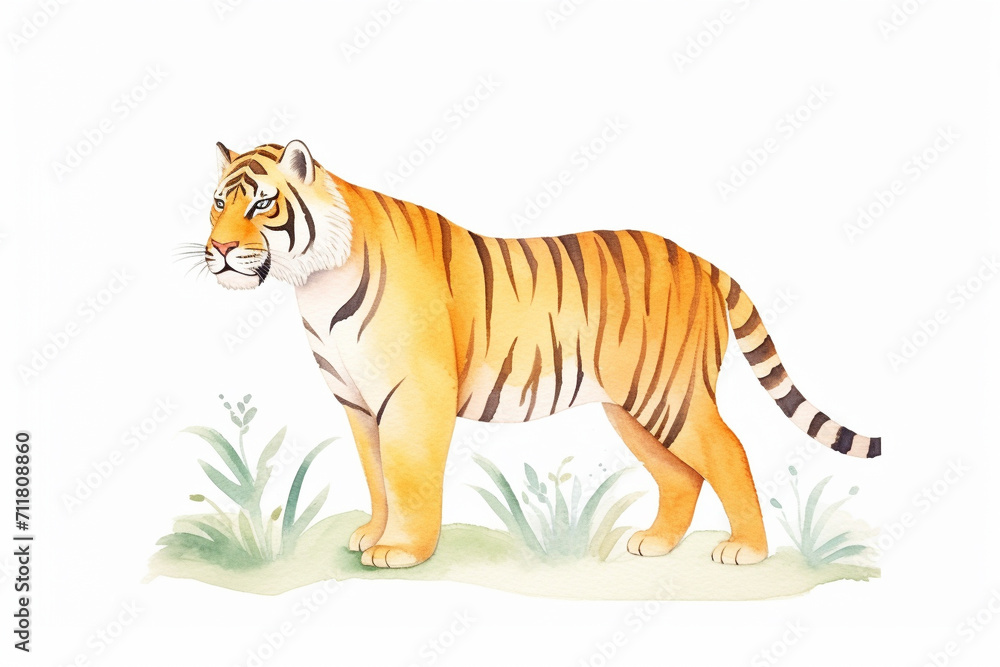 Tiger, striking colors , cartoon drawing, water color style, AI Generated