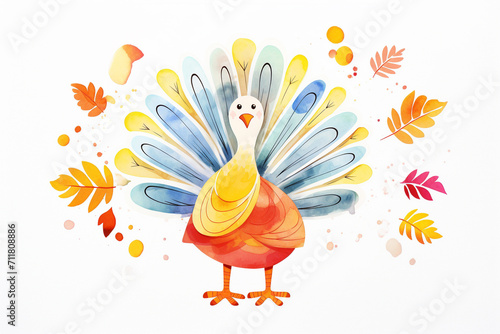 Turkey, festive art , cartoon drawing, water color style, AI Generated